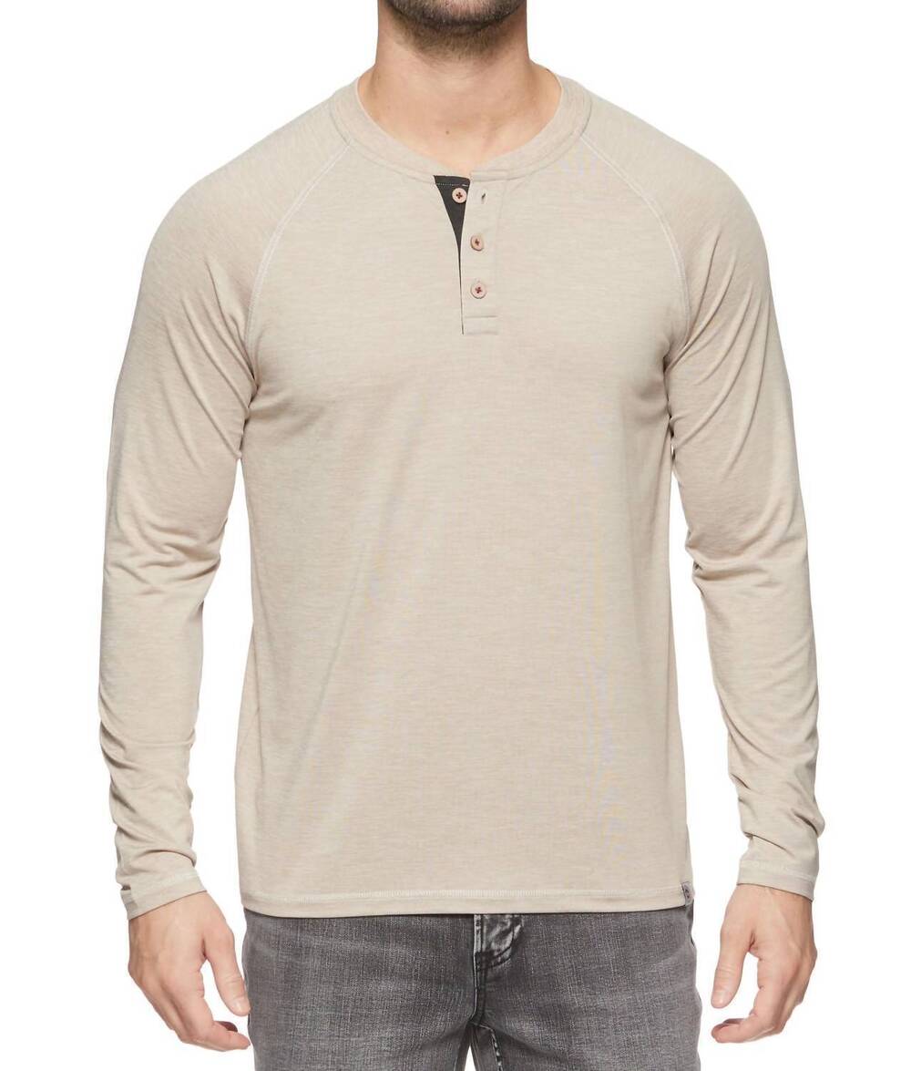 NEW FLAGS & ANTHEM victory performance henley top in oatmeal heather